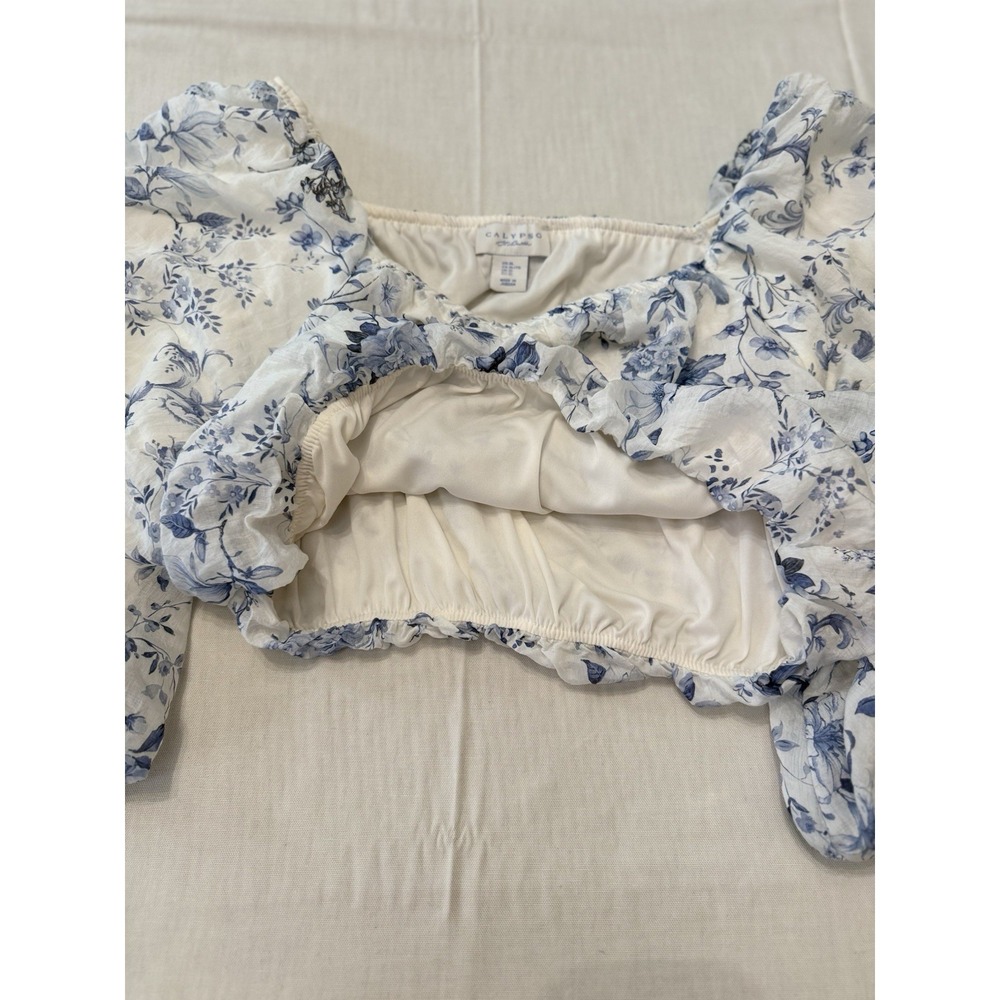 Calypso St. Barth Floral Top Blue White Floral, Puffy Sleeves Women's XL - Picture 4 of 5